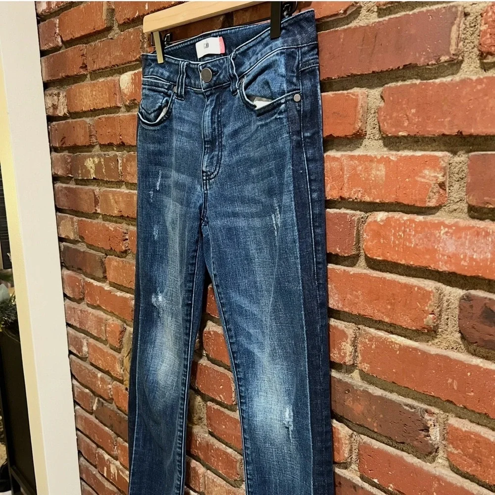 CAbi Womens Jeans Tuxedo High Rise Straight Leg Stretch Denim Blue Size 6-FLAWED